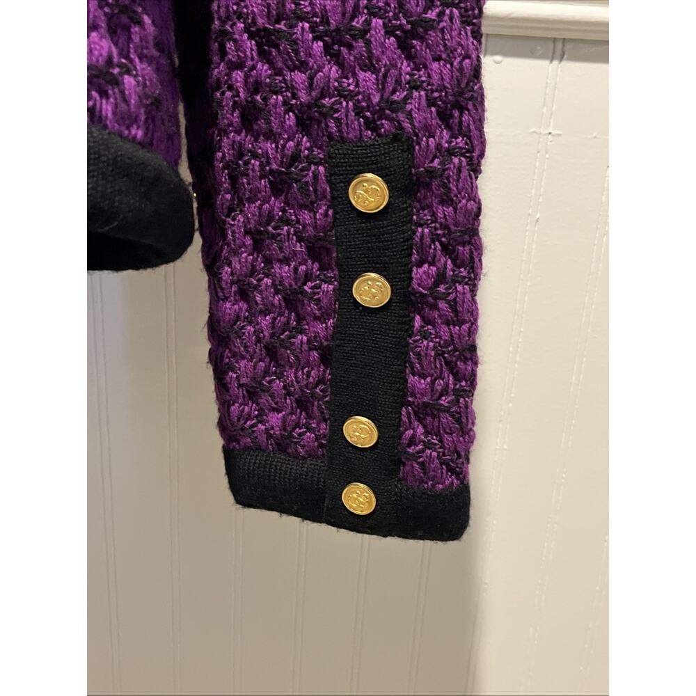 Mondi Vintage Cardigan Sweater Size 38 / M Purple Black 80s Gold Buttons Heavy - Picture 10 of 15
